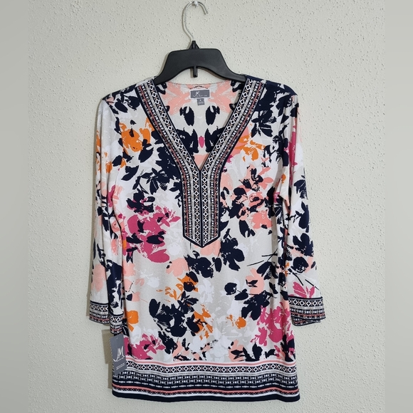 JM Collection Tops - JM Collection White Pink Multicolor Tunic Top New With Tags Size S